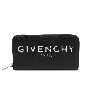 Givenchy Iconic "Givenchy Paris" Logo Print Zip Black Wallet NWT